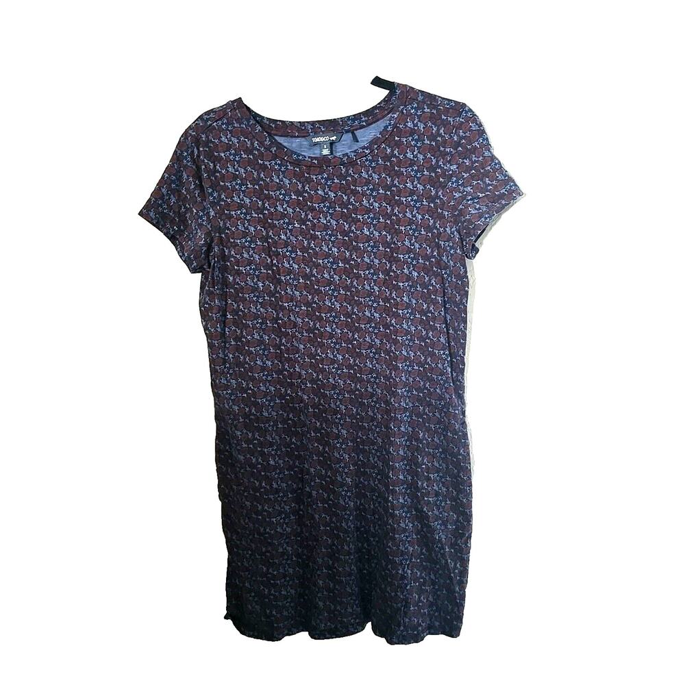 Toad & Co Navy Blue Ditsy Floral Short Sleeve Shift Dress Womans Size Small